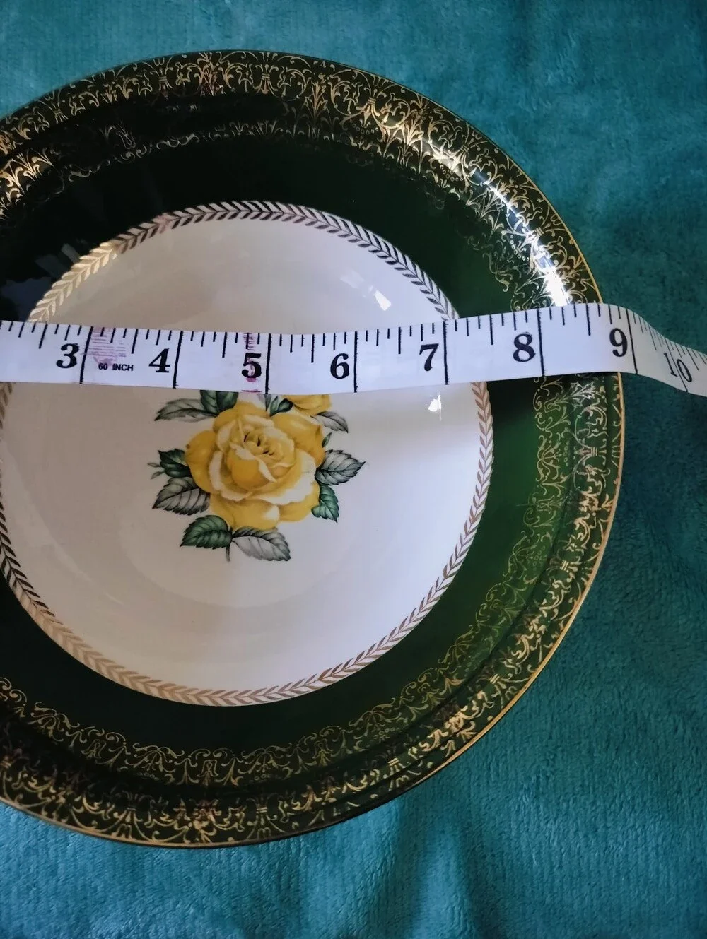 Vintage Homer Laughlin Lady Greenbriar Serving Bowl Yellow Rose Green Gold 1952